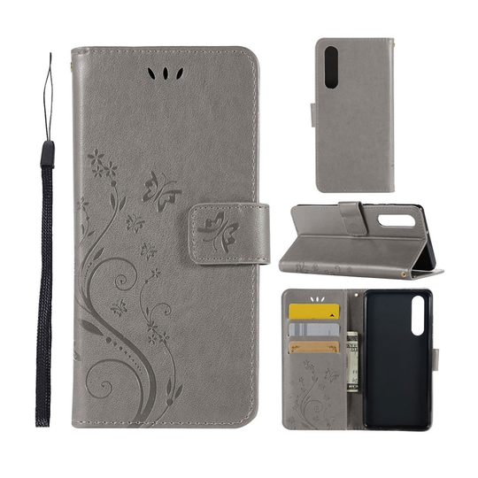 Huawei P30 painettu Perhonen Kukka nahkainen flip suojakotelo - Harmaa