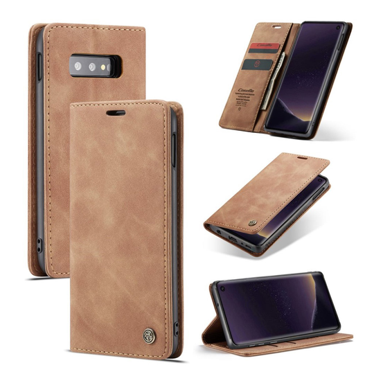 suojakoteloME Samsung Galaxy S10e auto-absorbed nahkainen flip suojakotelo - Ruskea