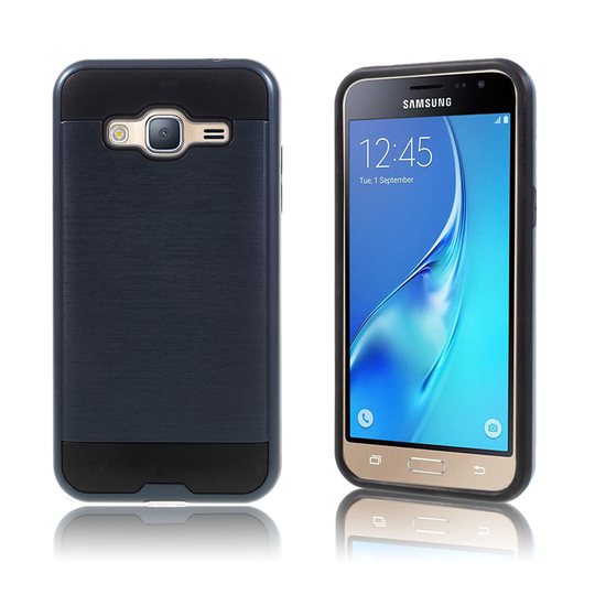 Samsung Galaxy J3 (2016) / J3 2-in-1 Harjattu Yhdistelmä Kuori - Tummansininen