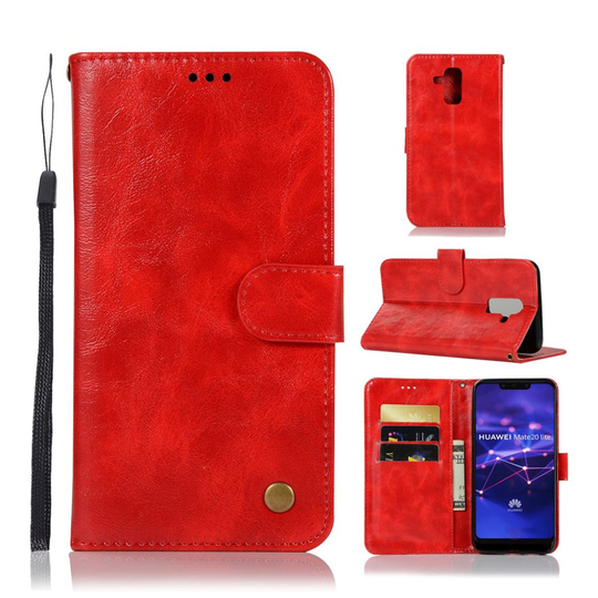 Huawei Mate 20 Lite Retro tyylinen seisova synteetti nahkainen lompakko suojakotelo - Punainen