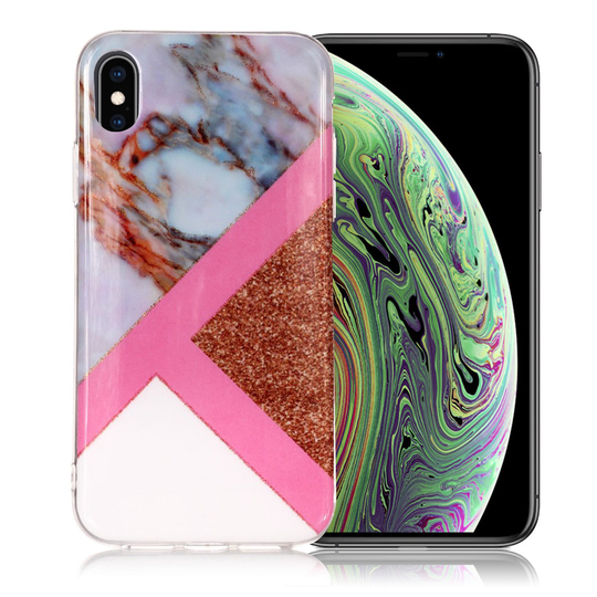 iPhone XS Marmori IMD kuviollinen kimalteleva silikooni muovinen takasuoja kuori - Valkoinen/ Pinkki/ Harmaa