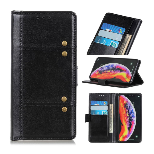 Crazy Horse Samsung Galaxy A50 rivet leather case - Black
