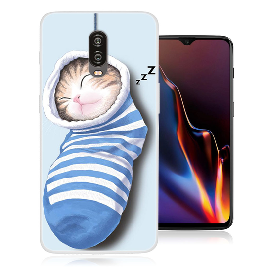 OnePlus 6T kuviollinen silikooni muovinen takasuoja kuori - Söpö Kissa