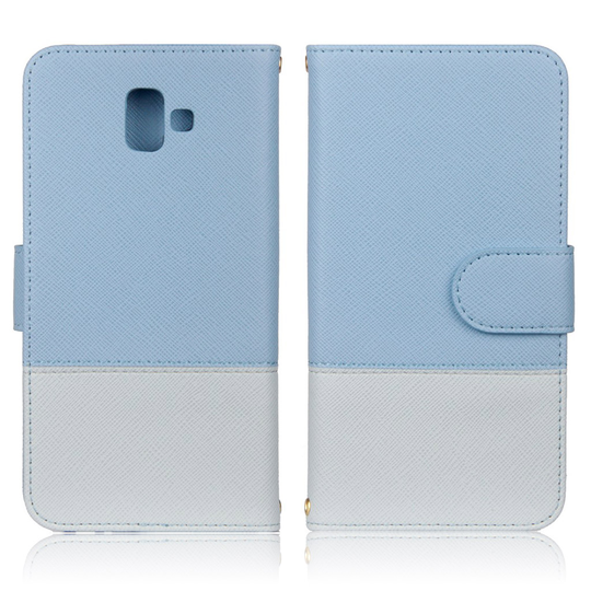 Samsung Galaxy J6 Plus (2018) kaksi värinen ristikko rakenne synteetti nahkainen lompakko suojakotelo - Vaalean Sininen