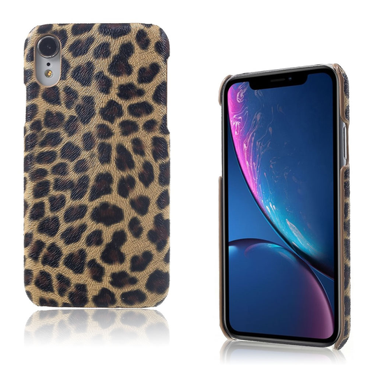 iPhone Xr kova muovinen takasuoja kuori pinnoitettu kuviollisella synteetti nahalla - Leopardi