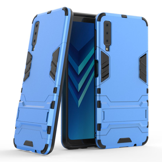 Samsung Galaxy A7 (2018) kilpikova hybriidi muovinen takasuoja kuori jalkatuella - Vaalean Sininen