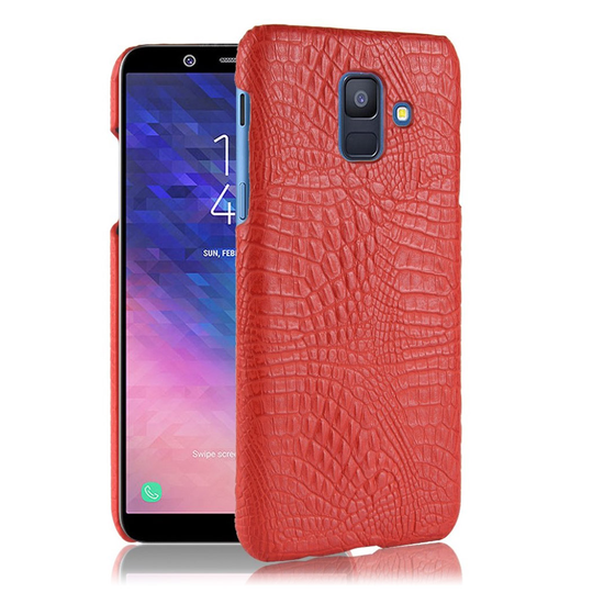 Samsung Galaxy A6 (2018) Krokotiili Synteetti Nahkainen Pinnoitettu Muovi Takasuoja Kuori - Punainen