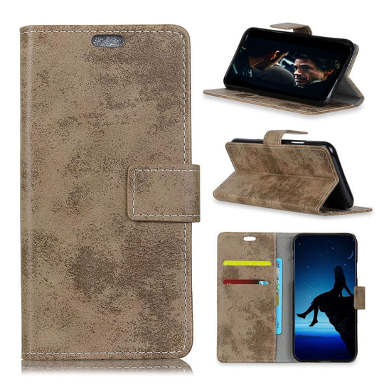 Google Pixel 3 XL Retro Tyylinen Synteetti Nahkainen Seisova Lompakko Suojakotelo - Khaki