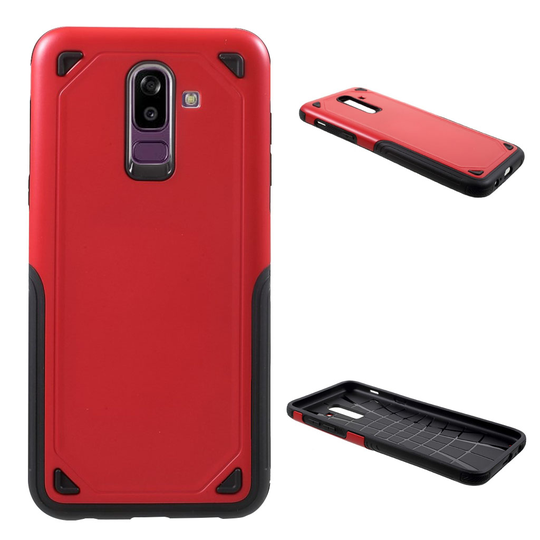Samsung Galaxy J8 (2018) Karu Pintainen Muovi Hybriidi Takasuoja Kuori - Punainen