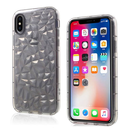 iPhone X 3D Tekojalokivi Iskuvarma Rakenne TPU Takasuoja Kuori - Harmaa