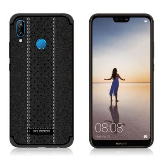 Huawei P20 Lite NXE Muovinen Takasuoja Kuori Pinnoitettu Synteetti Nahalla - Musta