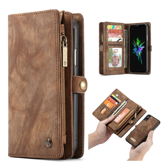 iPhone Xr CASEME 2in1 monitoimi lompakko suojakotelo magneetti suojakuorella - Ruskea