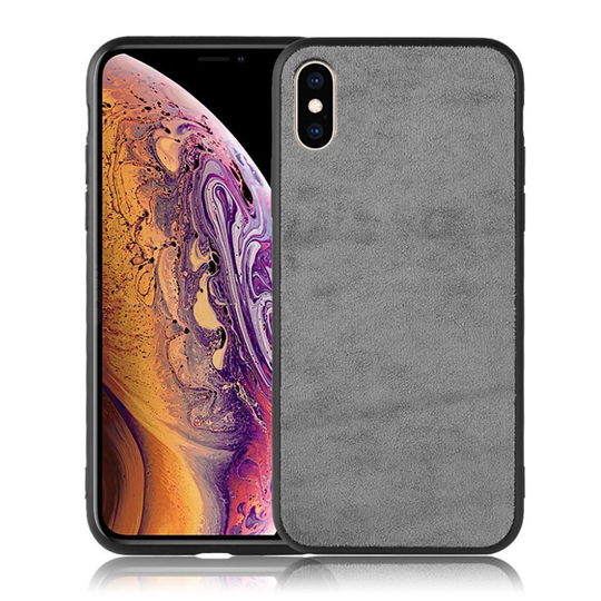 iPhone XS retro sametti kangas pintainen hybriidi muovinen takasuoja kuori - Harmaa
