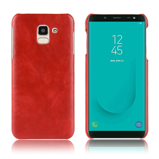Samsung Galaxy J6 (2018) Liitsihedelmän Jyväinen Synteetti Nahka Pinnoitettu Muovi Takasuoja Kuori - Punainen