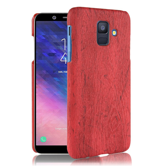 Samsung Galaxy A6 (2018) Puinen Rakenne Synteetti Nahkainen Muovi takasuoja Kuori - Punainen