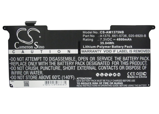 Apple Macbook Air 11 MC506 A1375 Unibody akku 4800 mAh musta"