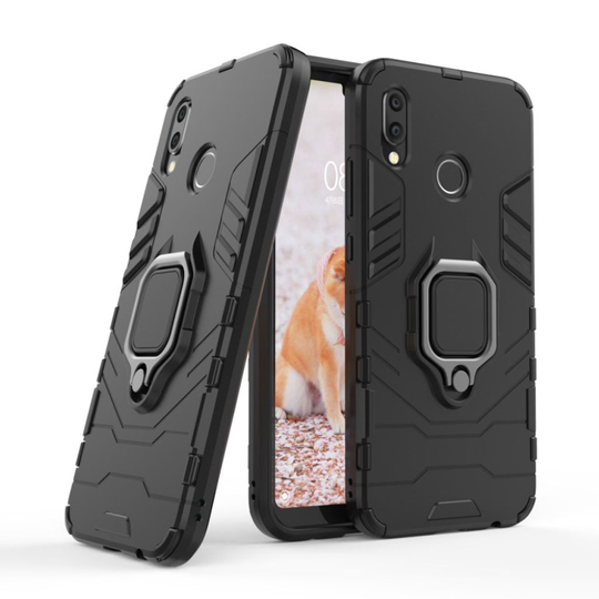 Huawei P20 Lite Hybriidi Muovinen Takasuoja Kuori Missä Sormirengas - Musta