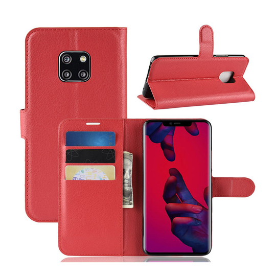 Huawei Mate 20 Pro liitsihedelmä jyvä rakenne pintainen synteetti nahkainen lompakko suojakotelo magneetti lukolla - Punainen