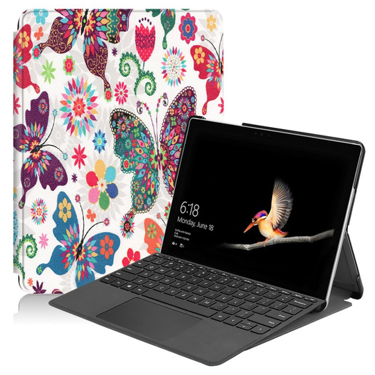 Microsoft Surface Go 10 muovipohjainen kuviollinen synteetti nahkainen suojakotelo - Perhoset Ja Kukat