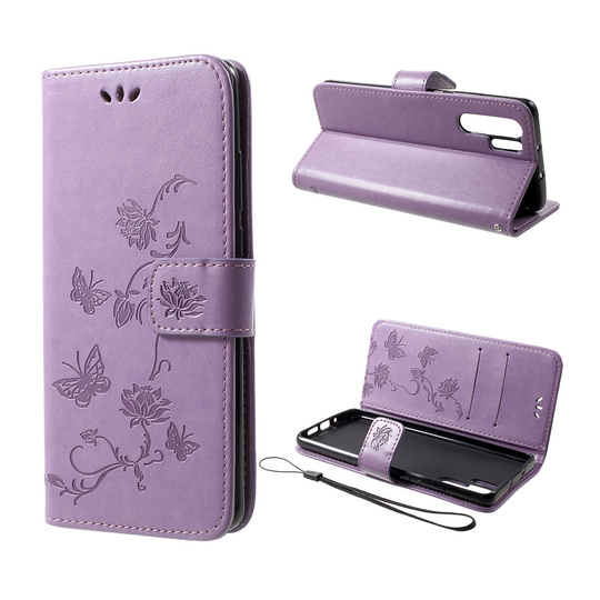 Huawei P30 Pro painettu Perhonen Kukka nahkainen flip suojakotelo - Vaaleanvioletti