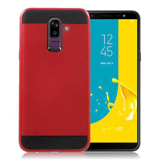 Samsung Galaxy J8 (2018) Harjattu Pintainen Hybriidi Muovinen Takasuoja Kuori - Punainen