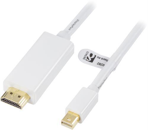 Näyttökaapeli Mini DisplayPort - HDMI, Välittää äänen, Full HD Taajuudella 30 Hz, 2 M, Valkoi