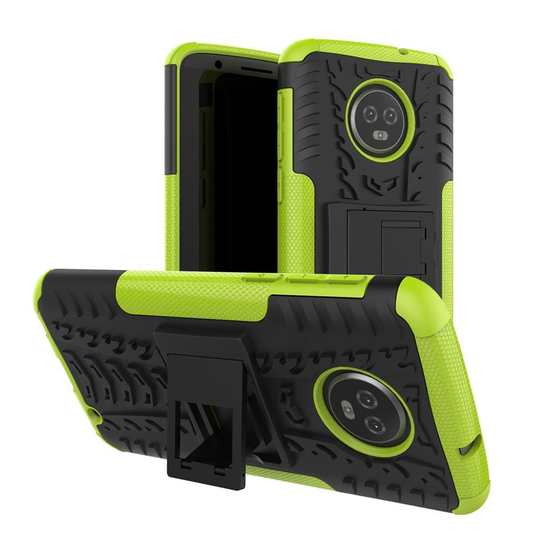 Motorola Moto G6 Plus tyre pattern kickstand hybrid case - Green