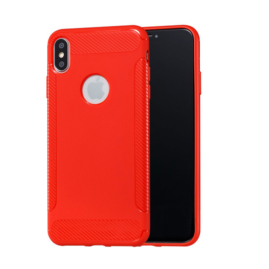 iPhone XS hiilikuitu harjattu pehmeä ja joustava silikooni muovinen takasuoja kuori - Punainen