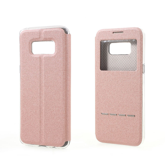 Samsung Galaxy S8 Nahkakotelo Ikkunalla Ja Standillä - Pinkki