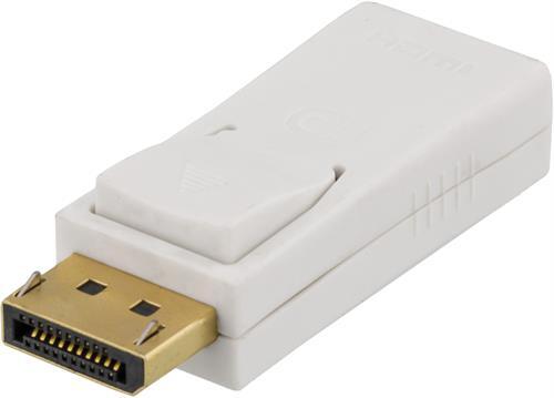 DisplayPort - HDMI-sovitin, 20-pinninen Uros - 19-pinninen Naaras, Valkoinen