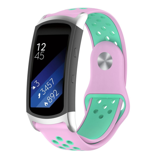 Samsung Gear Fit2 Pro kaksivärinen pehmeä silikoni kellon ranneke hihna - Pinkki / Sinivihreä