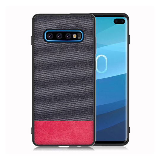 Samsung Galaxy S10 Plus cloth texture leather case - Dark Blue / Red