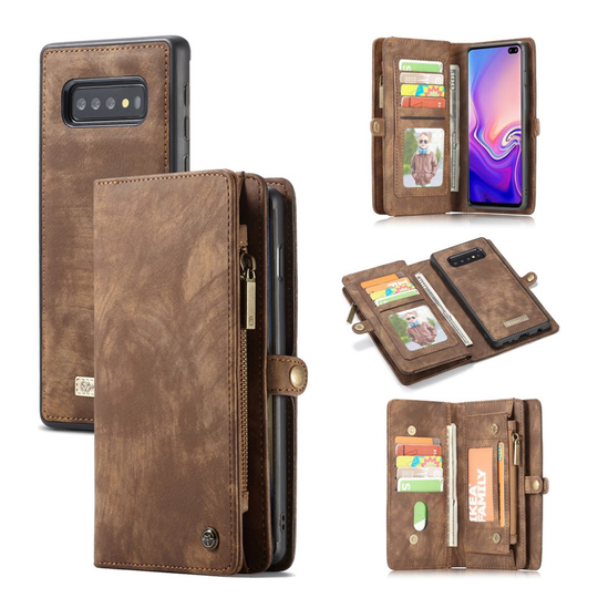 suojakoteloME Samsung Galaxy S10 monitoiminen haljasnahkainen suojakotelo - Ruskea