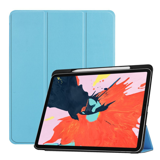 iPad Pro 12.9 inch (2018) taivutettava synteetti nahkainen suojakotelo kynäpaikalla - Vaalean Sininen