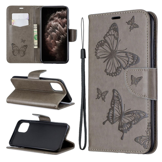 Butterfly iPhone 11 Pro Max kotelot - Harmaa