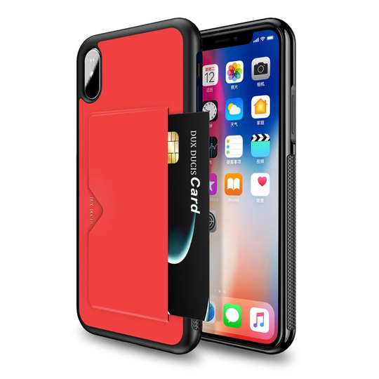 iPhone 9 Plus DUX DUCIS Kova Muovinen Synteetti Nahkainen Takasuoja Kortti Paikalla - Punainen