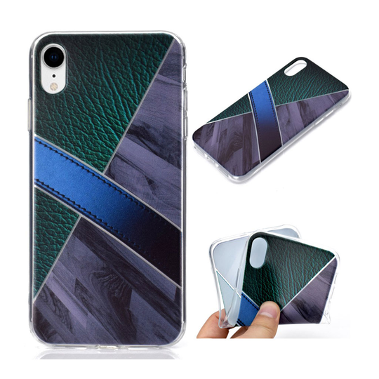 iPhone Xr silikooni muovinen marmori ja nahka kuvio pintainen takasuoja kuori - Harmaa