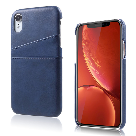 iPhone 9 Kortti Paikalla Varustettu Synteetti Nahkainen Muovinen Takasuoja Kuori - Sininen