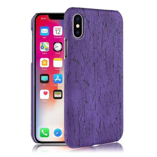 iPhone Xr Puun Rakenne Pintainen Synteetti Nahkainen Muovi Takasuoja Kuori - Violetti