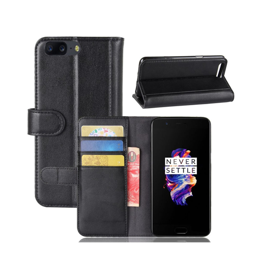 OnePlus 5 haljasnahka kotelo - Musta