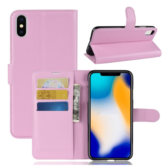 iPhone Xs Max Tyylikäs Synteetti Nahkainen Lompakko Suojakotelo - Pinkki