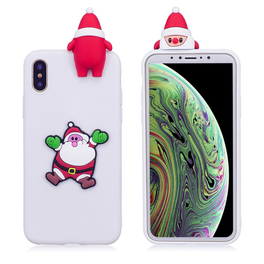 iPhone XS 3D joulu kuviollinen silikooni muovinen takasuoja kuori nukke koristeella - Valkoinen Joulupukki