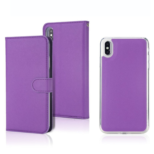iPhone Xs Max ristikko rakenne pintainen synteetti nahkainen 2in1 lompakko suojakotelo - Violetti