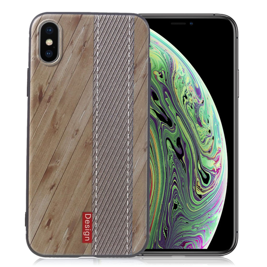 iPhone XS Uniikki stereoskooppinen kuviollinen silikooni muovinen suojakuori - Beige Puu