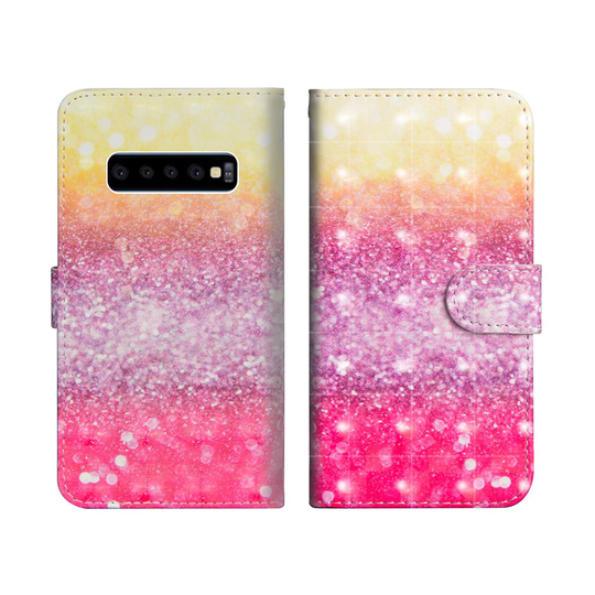 Samsung Galaxy S10 vaalea piste koriste nahkainen flip Suojakotelo - Glitteri Elementtejä