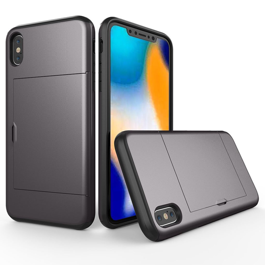 iPhone 9 Plus Hybriidi Matta Metalli Muovinen Takasuoja Kuori Kortti Paikalla - Harmaa