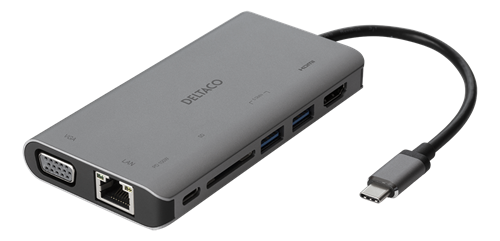 Sovitin, USB-C - HDMI/VGA/USB/RJ45/SD, USB-C-portti Lataamista Varten, 3840 X 2160, Tähtiharmaa