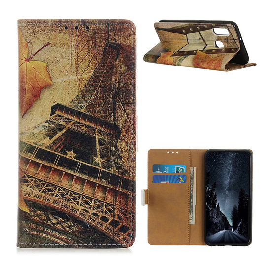 Samsung Galaxy A20e pattern leather case - Maple Leaves and Eiffel Tower