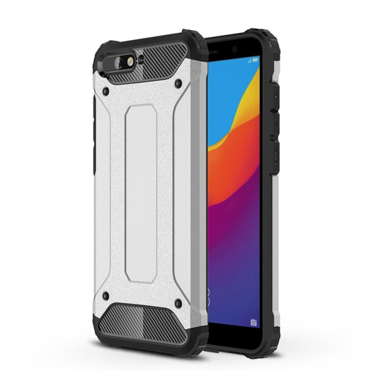 Huawei Y6 (2018) Kilpi Kova Muovi Ja TPU Hybriidi Suoja Kuori - Hopea