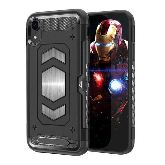 iPhone 9 Hybriidi Muovinen Takasuoja Kuori Magneetilla Ja Korttipaikalla - Musta